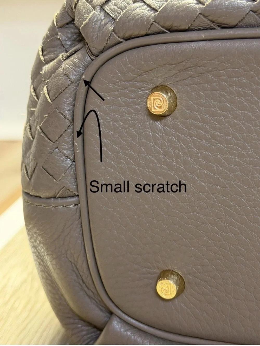 Pierre Cardin Pebbled Leather Satchel Bag Deep Taupe Gold Hardware - Top Handle
